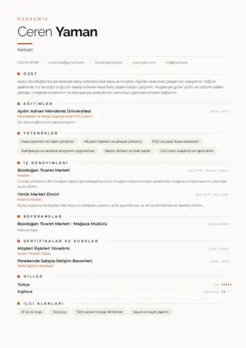 Kasiyer cv indir